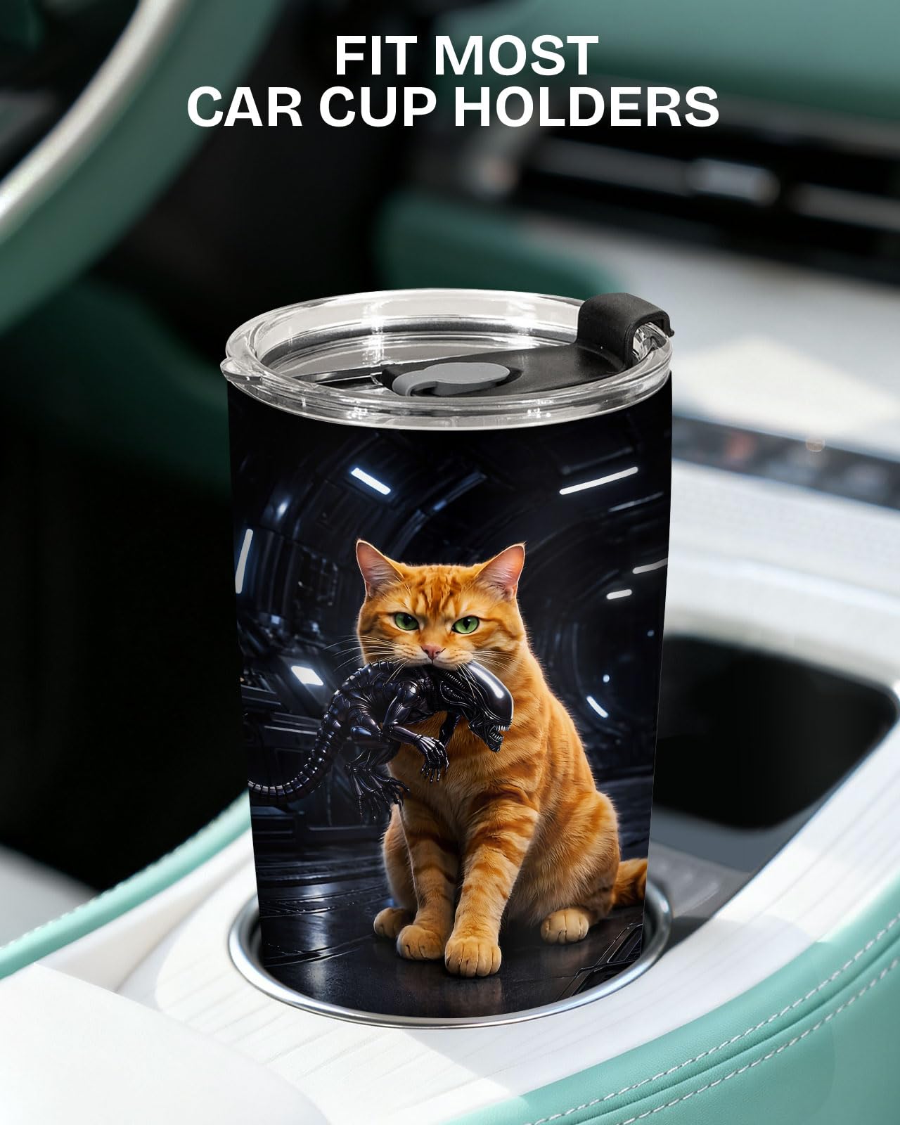 fat mummy Cat Alien Tumbler 20oz Stainless Steel Insulated Travel Mug with Lid Space Creature Funny Cat Cup Sci Fi Movie Parody Gifts for Cat Lovers Birthday