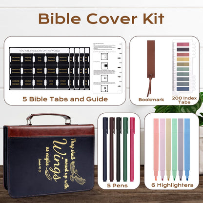 XKDOUS 20 Pcs Leather Bible Cover Kit for Men Brown Bible Cover Case Black Bible Bag with Study Supplies Large Church Bag Holder Carrying Case Fathers Day Gifts for Dad