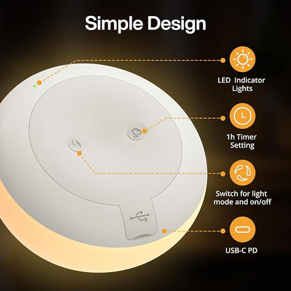 Baby Night Light for Nursery, Soft Silicone Tap Control Night Lamp with 8 Color Changing, Stepless Dimming, Rechargeable Portable Night Light for Kids, 1H-Timer, Warm Light for Breastfeeding