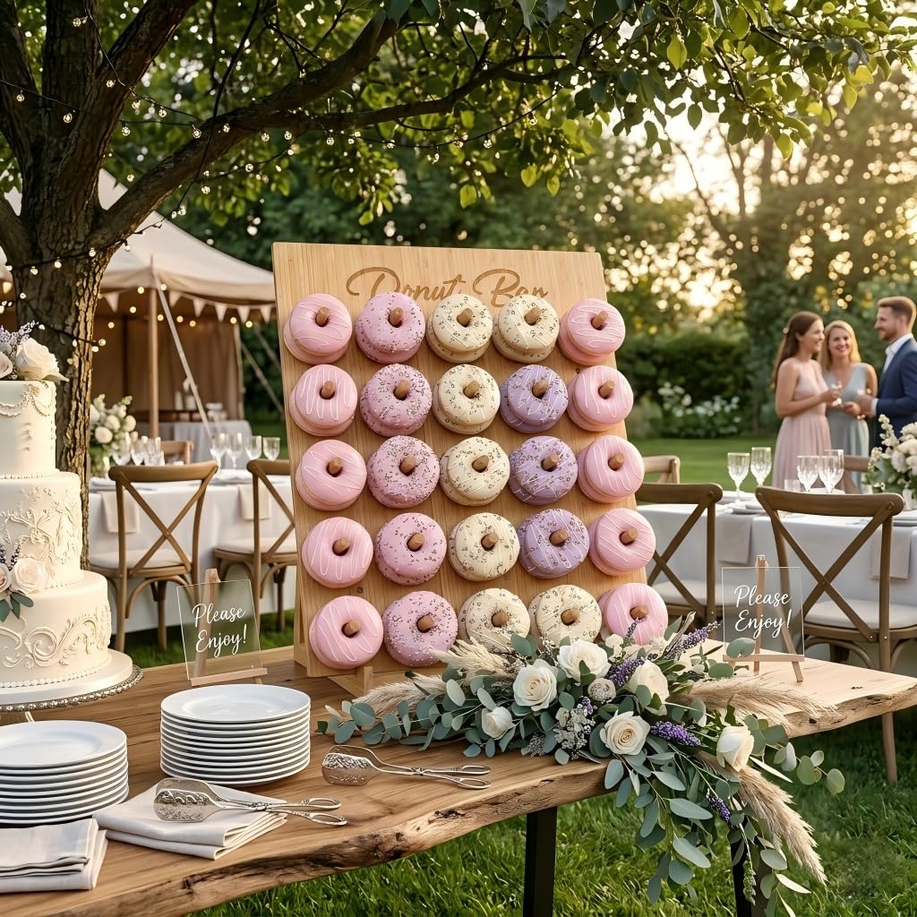 ZOOYOO Large Bamboo Donut Wall Holds 50 Donuts - 26x22 Inch Donut Display Stand for Wedding, Baby Shower, Birthday Party Decor - Dessert Table Centerpiece