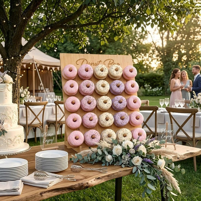 ZOOYOO Large Bamboo Donut Wall Holds 50 Donuts - 26x22 Inch Donut Display Stand for Wedding, Baby Shower, Birthday Party Decor - Dessert Table Centerpiece