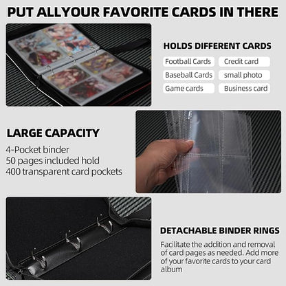 Collectible Trading Card Albums,4 Pocket Card Binder, 400 Double Sided Pocket PU Premium Zip Trading Collection Binderwith 50 Removable Sleeves, Card Folder forTCG, Sports Cards (Pink-01)