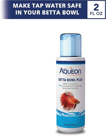Aqueon Betta Bowl Plus Water Conditioner Neutralizes Chlorine and Ammonia for Betta Fish Tanks - 4 Ounces (Pack of 2)
