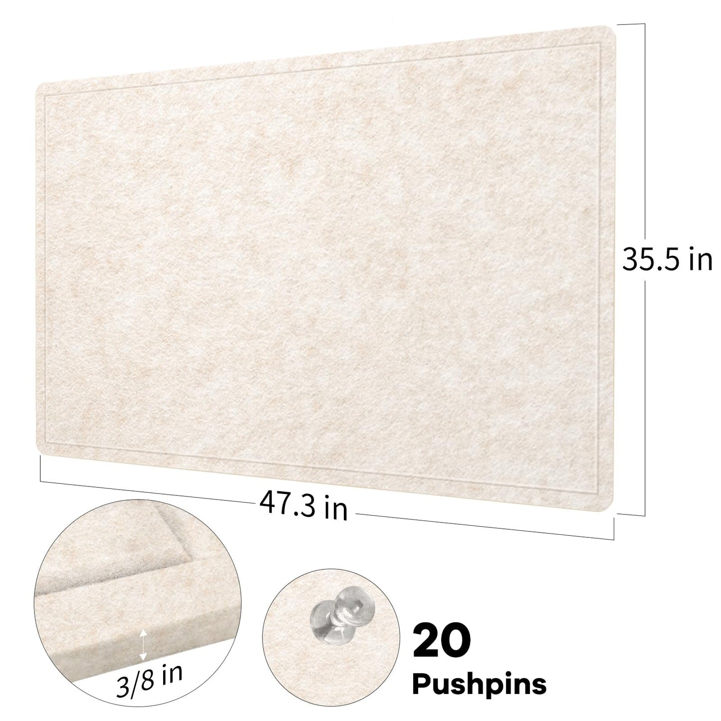 Lightomorrow Large Bulletin Board - 48 x 36 Inches, Decorative Felt Pin Board for Wall - 4' x 3' Foldable Photo Display Board with Self-Adhesive Tape, Includes 20 Push Pins - Oatmeal