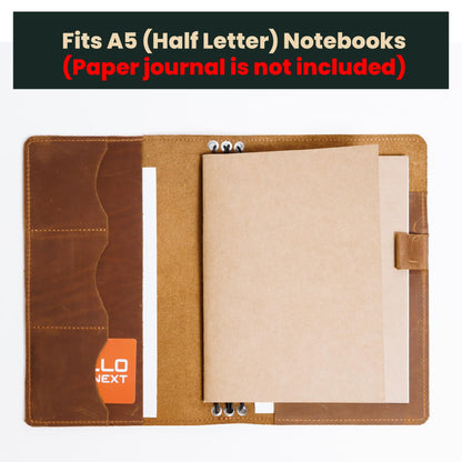 OMBUO Leather Travelers Notebook A5 – Full Grain Handmade Notebook Cover with Card Slots, Pen Loop & Elastic Bands – Refillable Planner for Work, Study & Travel (Notebook Not Included), Caramel Brown