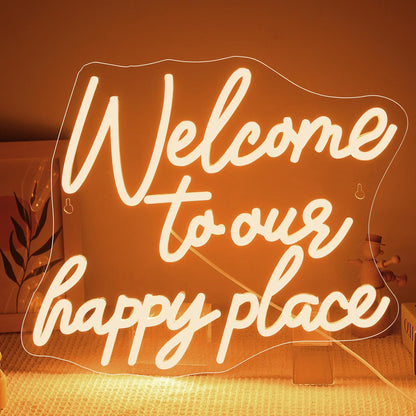 NOSUN This is Our Happy Place Neon Sign Happy Place Neon Signs for Wall Decor Dimmable Warm White LED Signs for Bedroom Classroom Man Cave Home Bar Birthday Party Game Zone Decor Neon Classroom Sign