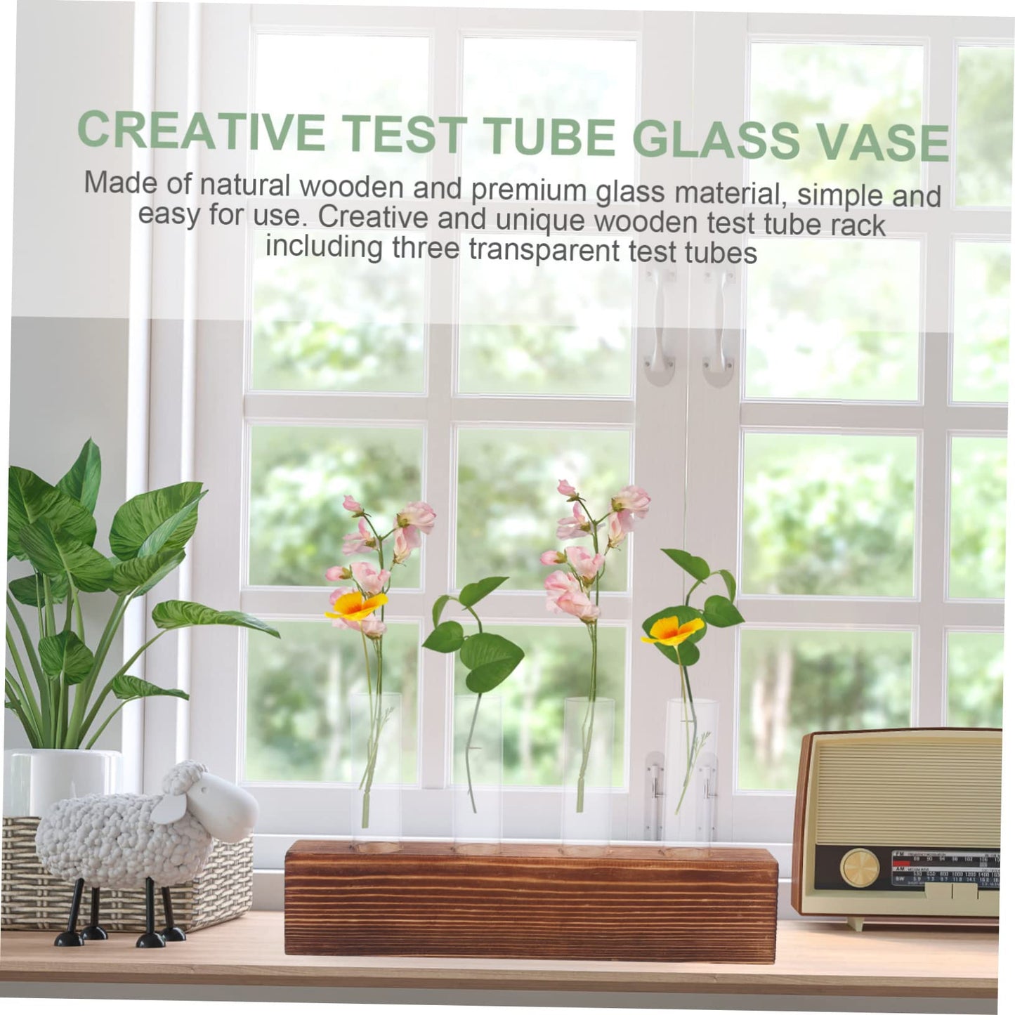 FUNOMOCYA Creative Hydroponic Glass Vases Wooden Stand Plant Terrarium for Home Decoration for Indoor Gardening for Plant Lovers 1 Set