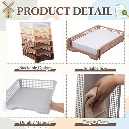 Geetery Set of 12 Plastic Trays for Teachers Turn in Trays Classroom Stackable Paper Tray Plastic Classroom Teachers Desk Letter Organizer Storage Baskets for Office, Desk, Home (Gradient Brown)