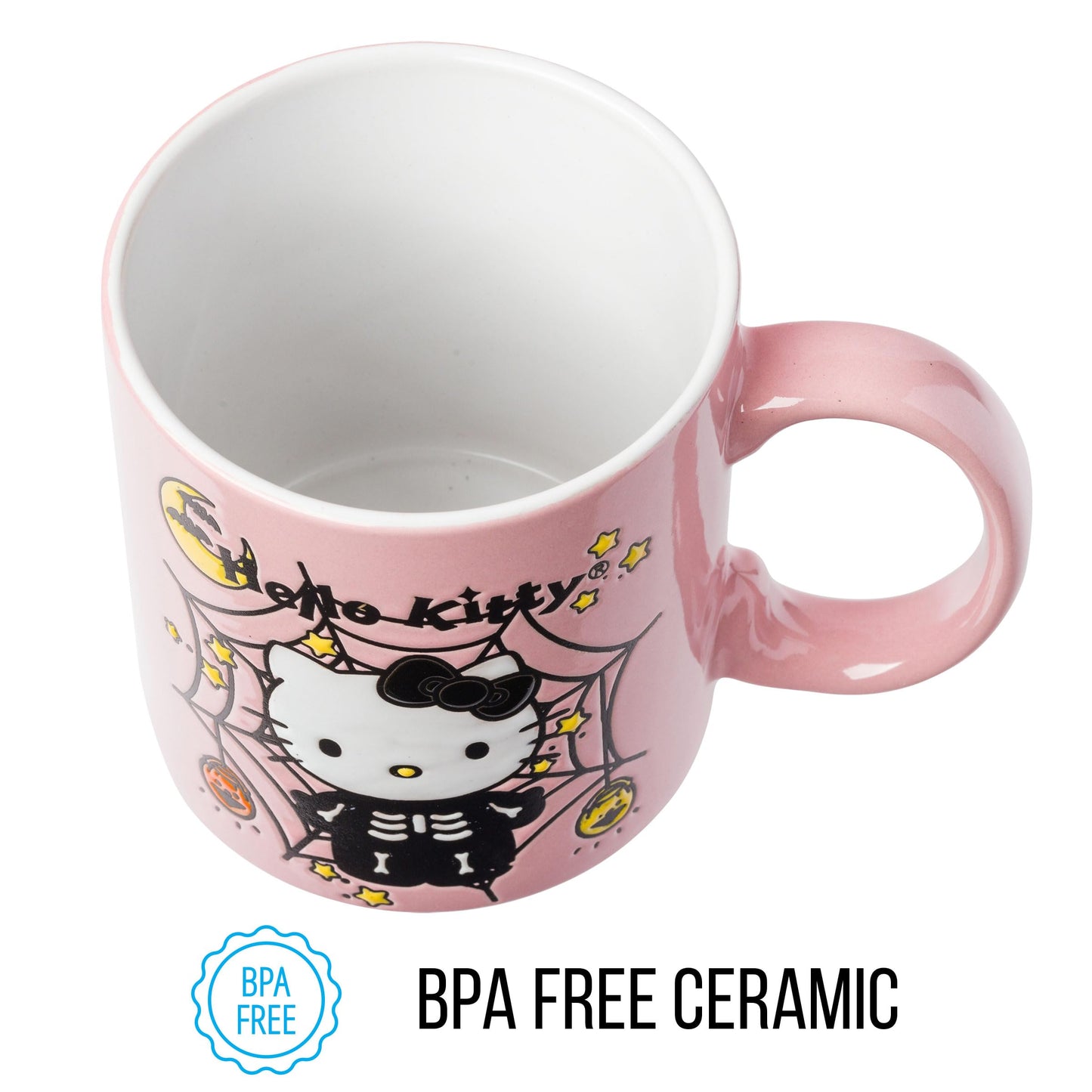 Silver Buffalo Sanrio Hello Kitty Halloween Skeleton Web Wax Resist Ceramic Mug, 20 Ounces