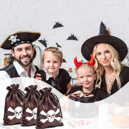 Jopffol 12 Pcs Pirate Loot Bags Goodie Bag with Drawstring,Faux Cow Skin Pirate Treasure Bags for Birthday Party Favors Supplies,Dice Bag Accessories for Party Decorations