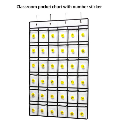 SAVERHO 36 Clear Pockets Classroom Pocket Chart for Cell Phones, Pocket Chart for Calculator Phone Holder with 36 Number Stickers and Hooks (White)