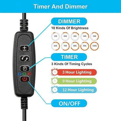 Carefree Fish Aquarium LED Light USB 5V1A RGBW 5730 Timmer 1~10Gal Fish Tank Clip Light 10 Brightness Levels 8W with USB Port (Include UL Certification Power Adapter)