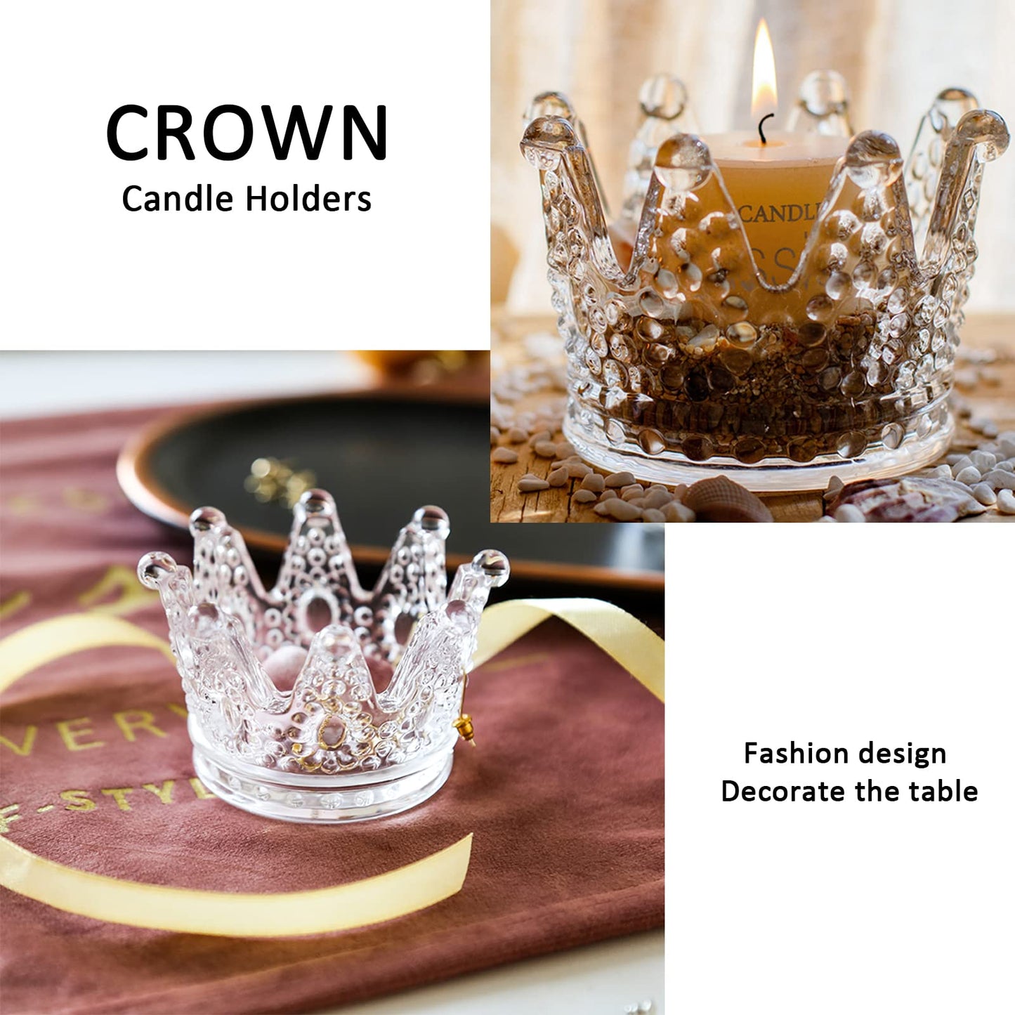 GOLDEAL 12 Pcs Crown Tealight Candle Holders,Votive Candle Holders，Clear Glass,IdealHolder for Wedding Centerpieces,Party,Dinner, Christmas Decorations