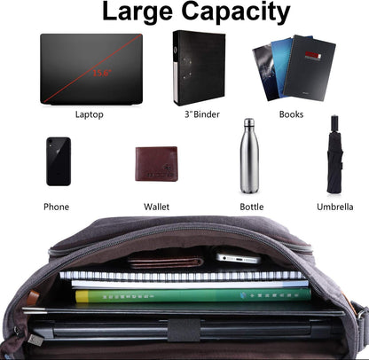 ESTARER Computer Messenger bag Water-resistant Canvas Shoulder Bag 15.6 Inch Laptop for Travel Work, Grey