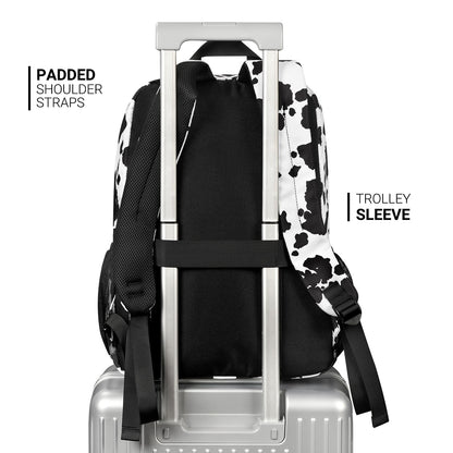 ZORFIN 26L Backpack for College, and Travel: Water Resistant Bookbag - Cow Print Black