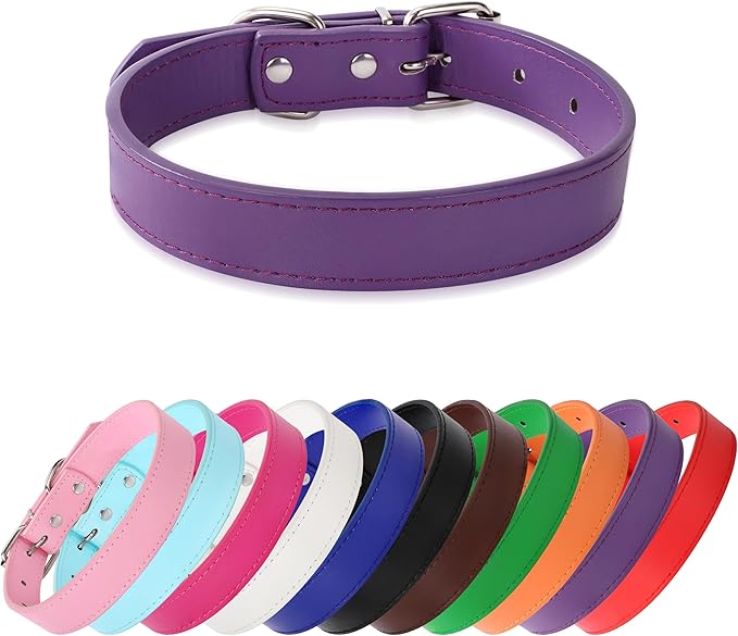 Purple Soft Leather Dog Collar for Small,Medium, Large Dog, Comfortable and Adjustable (Wide: 0.55'' for Dog's Neck: 9''~12'', Purple, S)