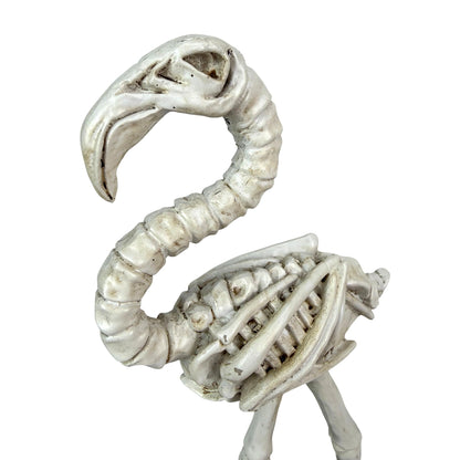 Fancy That Flamingo Skeleton Statue 12 Inch Resin Tabletop Sculpture with Distressed Bone White Finish and Black Base, Eclectic Coastal Bird Decor Accent for Shelf Desk Mantel