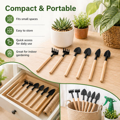 Garneck 8 Sets Mini Gardening Tools with Metal Rake Trowel and Shovel - Succulent Potting Planting Kit for Indoor - Small Gardening Tools for Cultivating Weeding Transplanting