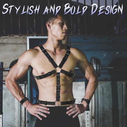 Tisancy Men's Chest Harness Belt Adjustable Buckle Chest PU Leather Male Harness Secure Fastening for Men's Costumes Clothes(Body Style)