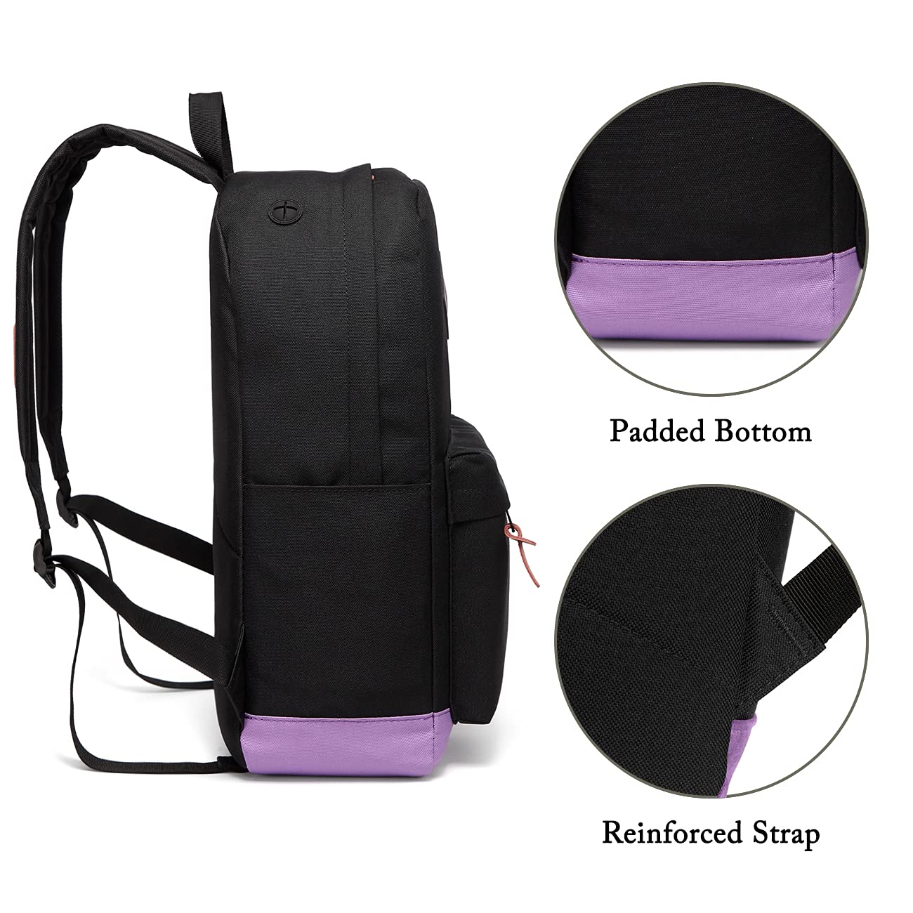 VASCHY Backpack for Teen Girls, Unisex Classic Water Resistant School Backpack Fits 15Inch Laptop (Black Purple)