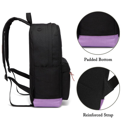 VASCHY Backpack for Teen Girls, Unisex Classic Water Resistant School Backpack Fits 15Inch Laptop (Black Purple)
