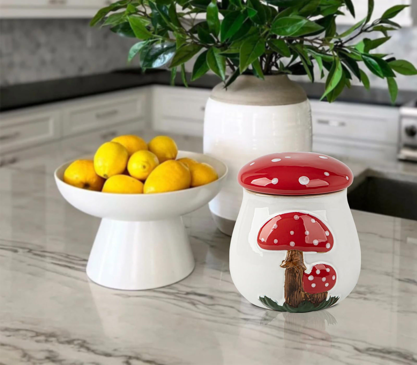 dgudgu Airtight Cookie Jar Mushroom Cookie Jar With Lid Ceramic White Cookie Jars for Kitchen Counter Large Cookie Container Storage For Kitchen Counter