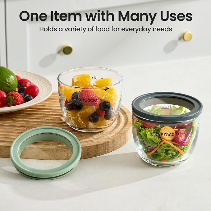Glass Meal Prep Bowls Set - Leakproof Lids,13 oz (4-Pack Green) Perfect for Meal Prepping, Portion Control, and On-the-Go Lunches BPA-Free