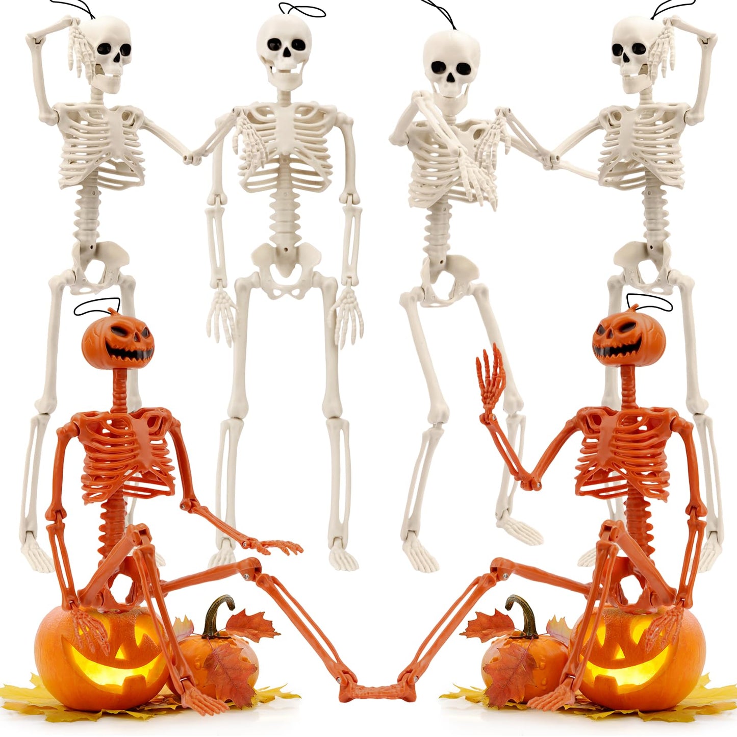 Crogift 6 PCS Skeletons for Halloween 16 Inches, Full Body Posable Hanging Skeleton with Movable Joints for Halloween Party Decor Indoor and Outdoor Spooky Scary Yard Lawn Garden Patio Haunted House