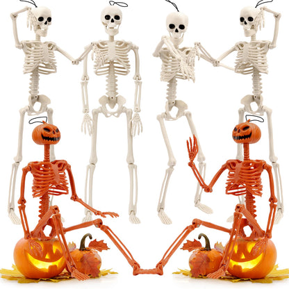 Crogift 6 PCS Skeletons for Halloween 16 Inches, Full Body Posable Hanging Skeleton with Movable Joints for Halloween Party Decor Indoor and Outdoor Spooky Scary Yard Lawn Garden Patio Haunted House