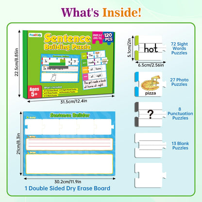 PraxiKidy Sentence Building for Kids,Sight Word Puzzles for Kindergarten 1st 2nd Grade,Speech Therapy Materials ESL Special Education Classroom Must Haves Reading Games Learning Activities Homeschool