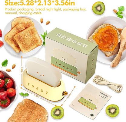 QANYI Small Table Lamp, Cute Toast Bread LED Bedroom Nightstand Light with Timer and Rechargeable, Cool Birthday Gift for Baby Kids Children Girls Boys