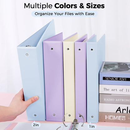 SKYDUE 1 Inch 3 Ring Binder with 8 Tab Dividers & 24 Labels, Pastel Binder Organizer for Letter Size Paper, Aesthetic School Binder for Notes, Documents, Office & Home Organization, Blue