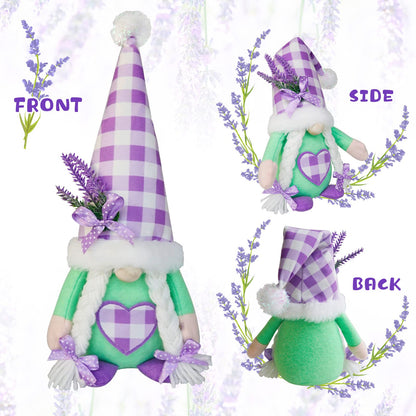KnomeKo Spring Gnome Decor Set of 2, Lavender Gnomes with Sage Green & Purple Ribbon Bows, Plush Swedish Gnome Decorations for Home Tiered Tray Farmhouse Kitchen, Birthday Gift for Women