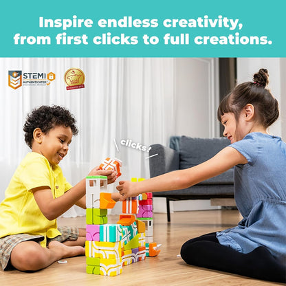 QBI Magnetic Blocks for Toddlers Ages 3+ | STEM Magnetic Block Tracks with Wheel Bulldozer & Tiles | 3D Colorful Magnet Building Blocks for Boys & Girls | Early Learning Sensory Toy – 21 Pieces