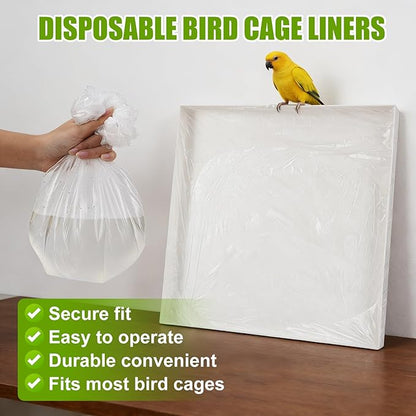 50 Pcs Disposable Bird Cage Liners, 26x18 Inch - Transparent PE Liners for Small & Medium Parakeet Cages, Fit Budgies, Cockatiels, Cockatoos, Easy-to-Clean Tray Accessories