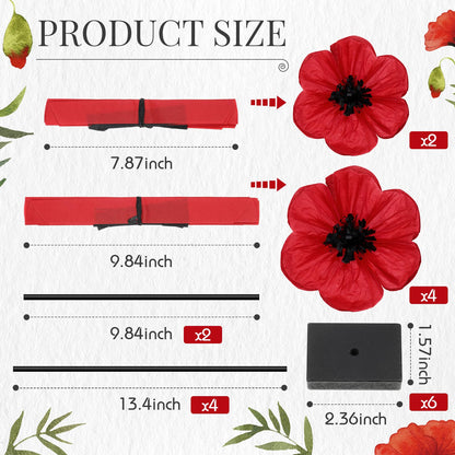 Amyhill 6 Pcs Artificial Red Poppy Flowers Table Centerpiece with Wooden Base Poppy Paper Flowers for Veterans Day Home Office Witch Theme Party Decor Supplies Photography Props