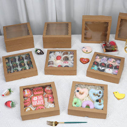 TEMLQPACK 15pcs 8x8x2 Inch Brown Bakery Boxes with Window - Christmas Cookies/Cakesicle Storage