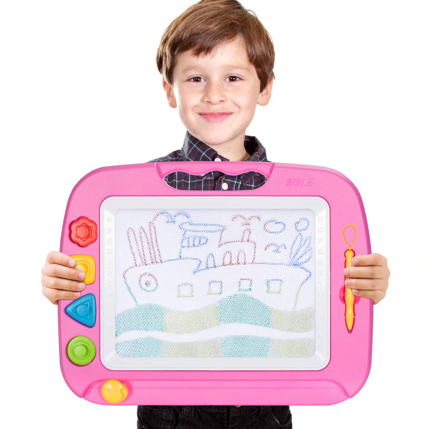 SGILE Toddler Toys for Kids, Large Magnetic Drawing Board for Birthday Gift, Toys for 1 2 3 4 Year Old Girls Boys, Etch & Sketch Pad with 4 Stamps, Learning and Educational, 16 ×13 in, Pink