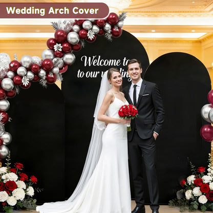 Hemmotop Black Arch Backdrop Cover Set of 3-7.2ft/ 6.6ft/ 6ft Wedding Arch Covers Stretchy Backdrop, Spandex Arched Stand Background Covers for Birthday Graduation Halloween Party Decorations