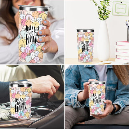 Funny Bunny Tumbler,Bunny Stuff 20 oz Stainless Steel Coffee Mug，Travel Cup，Insulated Cup with Lid for Car, Perfect Gifts for Girl Bunnies Lover Niece Friend Coworker Christmas Birthday