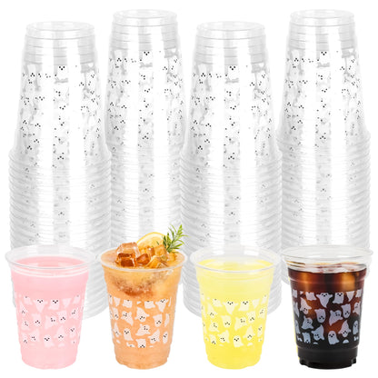 AimFun 50Pcs Summer Halloween Ghosts 12oz Clear Plastic Cups