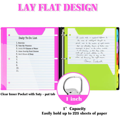 INFUN 1 Inch Telescoping 3 Ring Binder - 1PCS,Flexible Round Binder with Customizable Front Cover and Clear Catalog Pocket, 1 Inch Rings, 225 Sheet Capacity-Pink