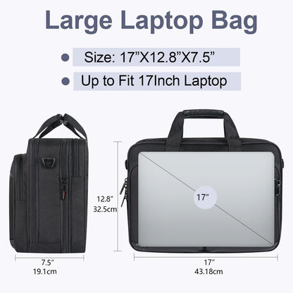 VANKEAN Laptop Briefcase for Men Women, 17.3 Inch Laptop Bag Water Repellent & Expandable Messenger Bag with Strap, Premium Shoulder Bag Womens Briefcase Computer Bag for Travel/Business, Black