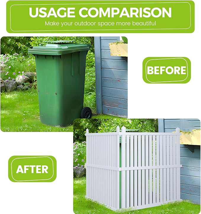 48 "H x 48 "W Privacy Fence Panels Screen Outside, Air Conditioner Fence Outdoor Garbage Trash Can Enclosure, 2 White Vinyl Panels Kit with Metal Stake, White, Vertical, X-SPVC-4848