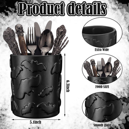 Yungyan Ceramic Bat Utensil Holder for Kitchen, Gothic Kitchen Accessories, Large Capacity 3D Bat Storage Pen Holder for Vanity Desk Bathroom Office Halloween Scary Party Decoration
