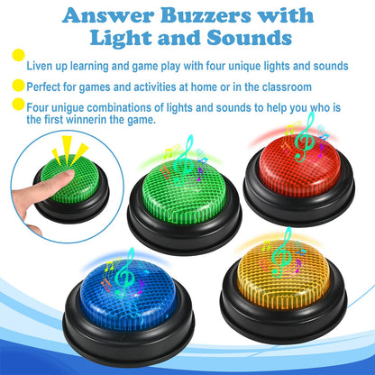 Faburo 8pcs Buzzers for Trivia Games, Game Show Buzzers Buttons with 4 Lights Color and 4 Sounds, Answer Buzzer for Jeopardy Buzzer, Family Feud Game, Classroom Must Have, Games Night
