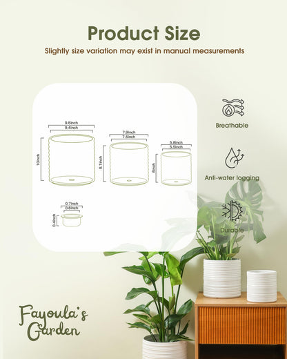 Fayoula Ceramic Planter, 10+8+6 Inch Plant Pots, Modern Striped Indoor/Outdoor Flower Pots for Succulents, Herbs, Home Office & Patio - Includes Mesh Pads & Saucer, Set of 3 ﻿