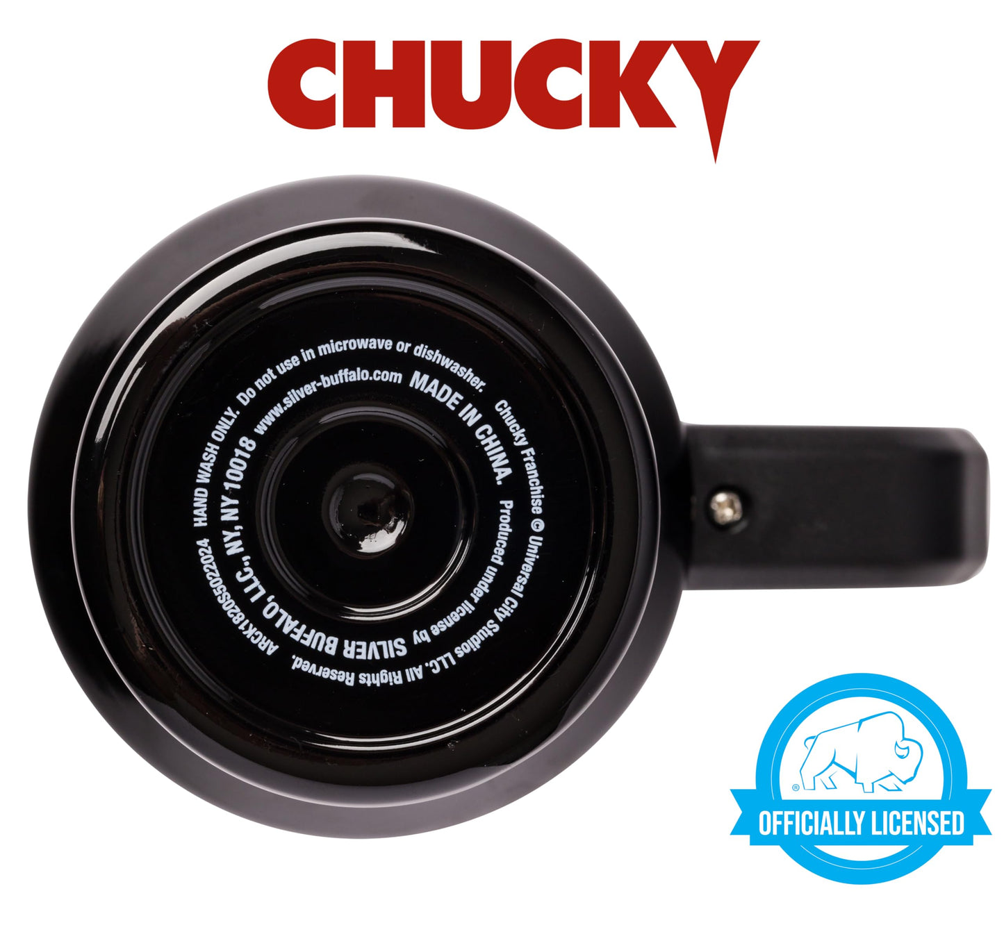 Silver Buffalo Chucky Holding Knife Wanna Play Spooky Scary Double Walled Stainless Steel Tumbler with Handle and Straw, Fits in Standard Cup Holder, 40 Ounces