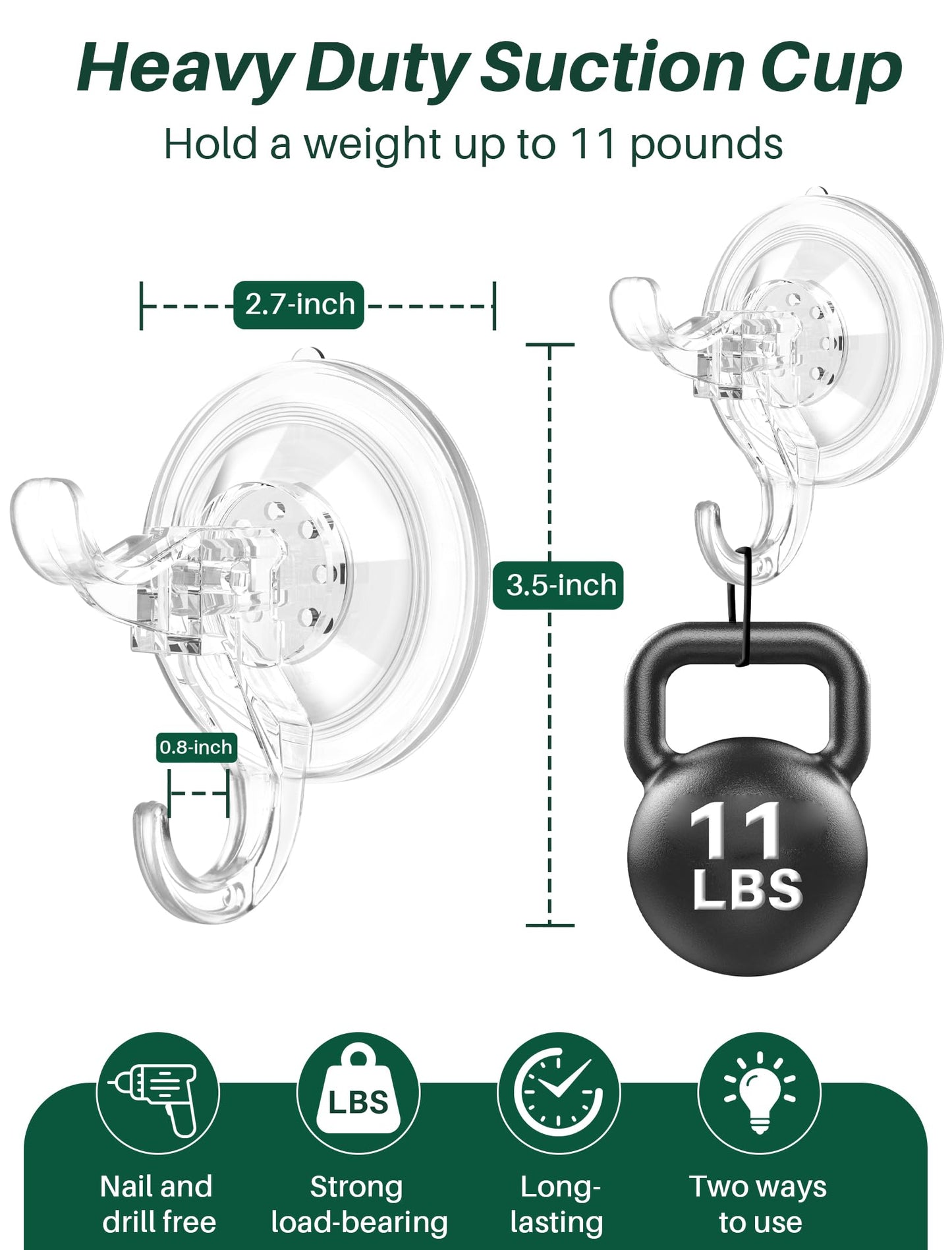 AENTGIU 10 Pack Clear Suction Cup Wreath Hanger, Heavy Duty Shower Suction Cup Hooks with Adhesive Suction Tab, Removable Strong Front Door Hooks for Hanging Wreath Ideal for Glass, Windows, Doors