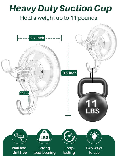 AENTGIU 10 Pack Clear Suction Cup Wreath Hanger, Heavy Duty Shower Suction Cup Hooks with Adhesive Suction Tab, Removable Strong Front Door Hooks for Hanging Wreath Ideal for Glass, Windows, Doors